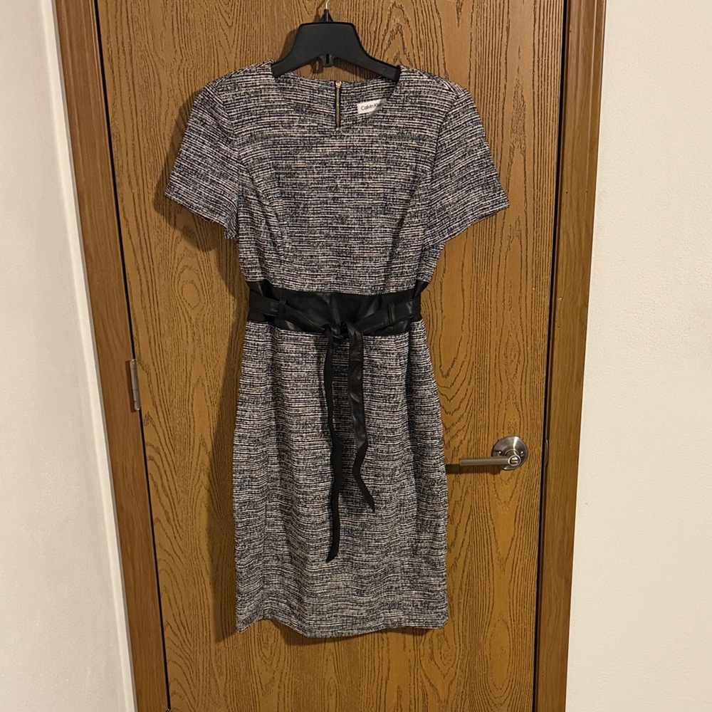 Calvin Klein Black and Gray Tweed Midi Dress